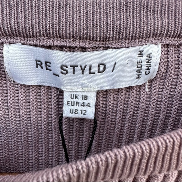 NWT Re_Styld Women's Purple Ribbed Long Sleeves Crew Neck Crop Sweater Top - Picture 4 of 10